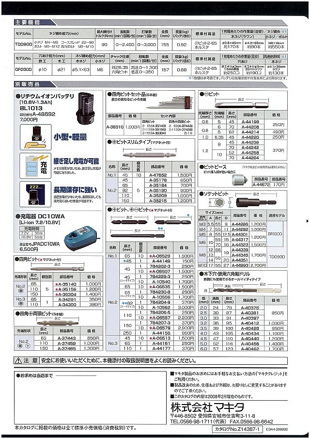 マキタ 充電式インパクトドライバ／ドライバドリル TD090D/DF030D 丸甲金物株式会社