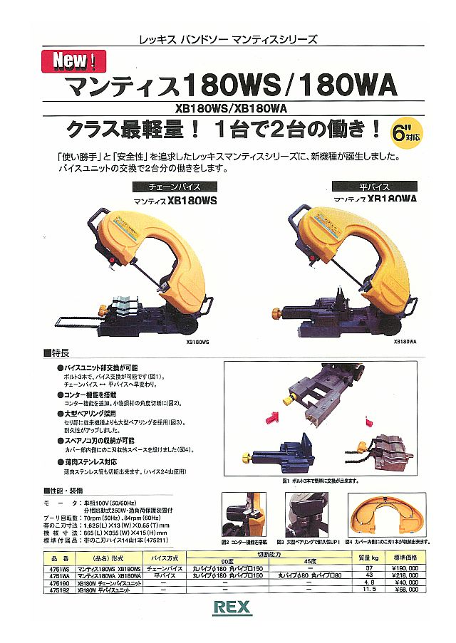 REX　レッキス工業　バンドソー・チェーンバイス　マンティス　180A