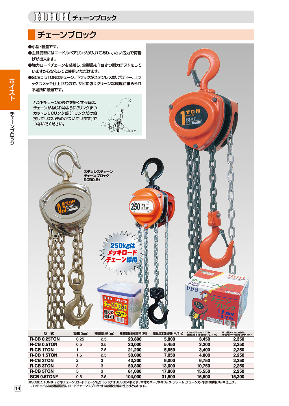 スリーエッチ　ロープホイスト　２５０ｋｇ　揚程３ｍ　ＲＨ２５０　１個 （メーカー直送） - 1