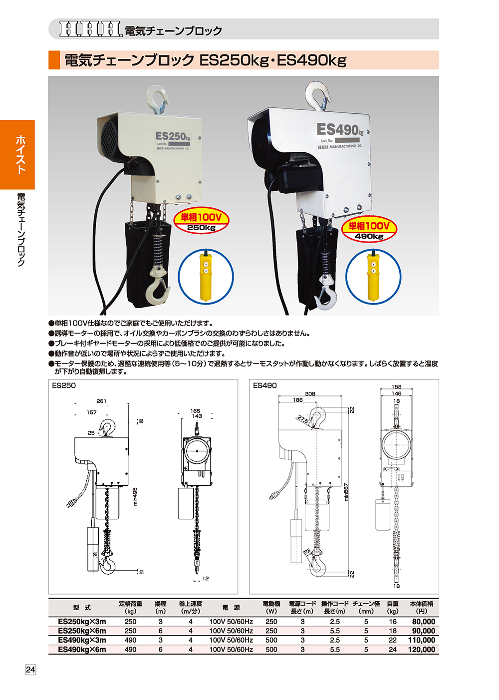 未使用品】 スリーエッチ 電気ホイスト ZS100