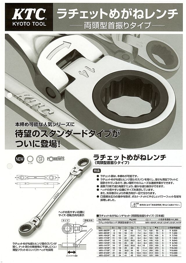 ＫＴＣ 両頭型首振りラチェットめがねレンチ 丸甲金物株式会社