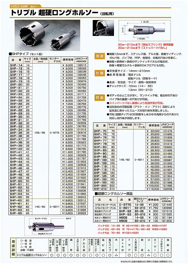 ハウスＢＭ トリプル超硬ロングホルソー SHPシリーズ 丸甲金物株式会社