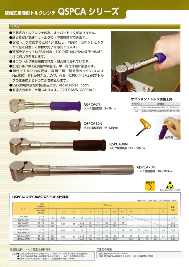 東日 空転式単能形トルクレンチ QSPCAシリーズ 丸甲金物株式会社