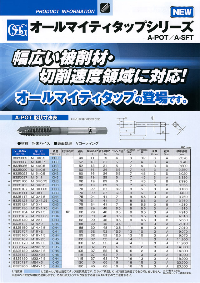 ＯＳＧ オールマイティタップシリーズ A-POT/A-SFT 丸甲金物株式会社