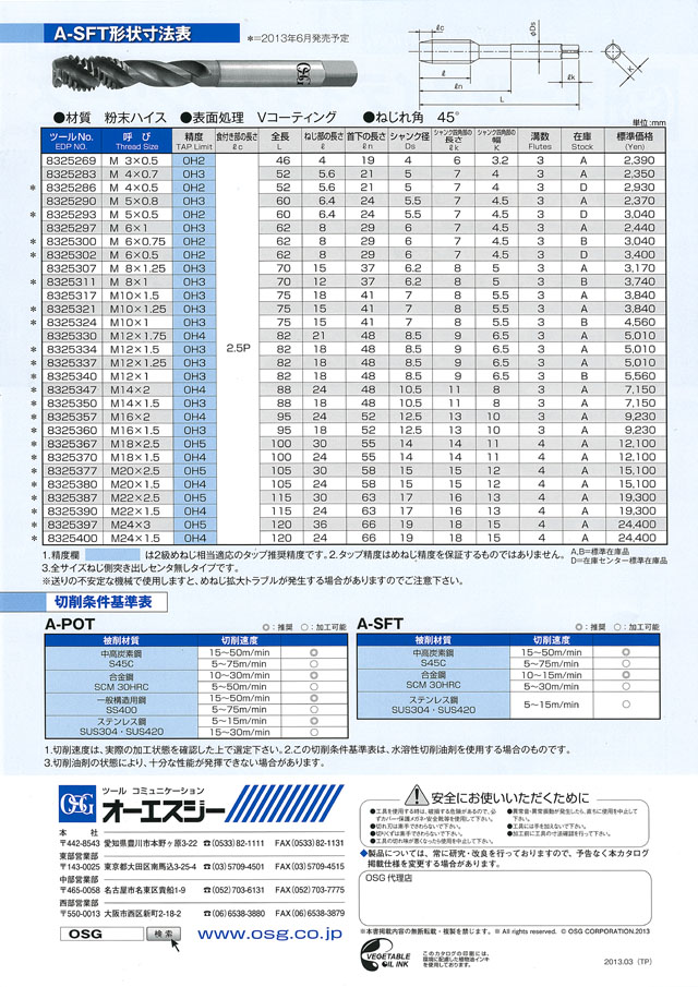 OSG オールマイティタップシリーズ A-POT/A-SFT 丸甲金物株式会社 OSG オールマイティタップシリーズ A-POT/A-SFT 丸甲金物株式会社