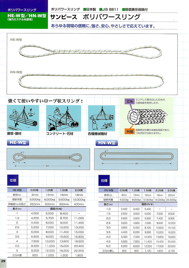 舗 ナロック ポリパワースリングエンドレス HN-W010 1トン 2M