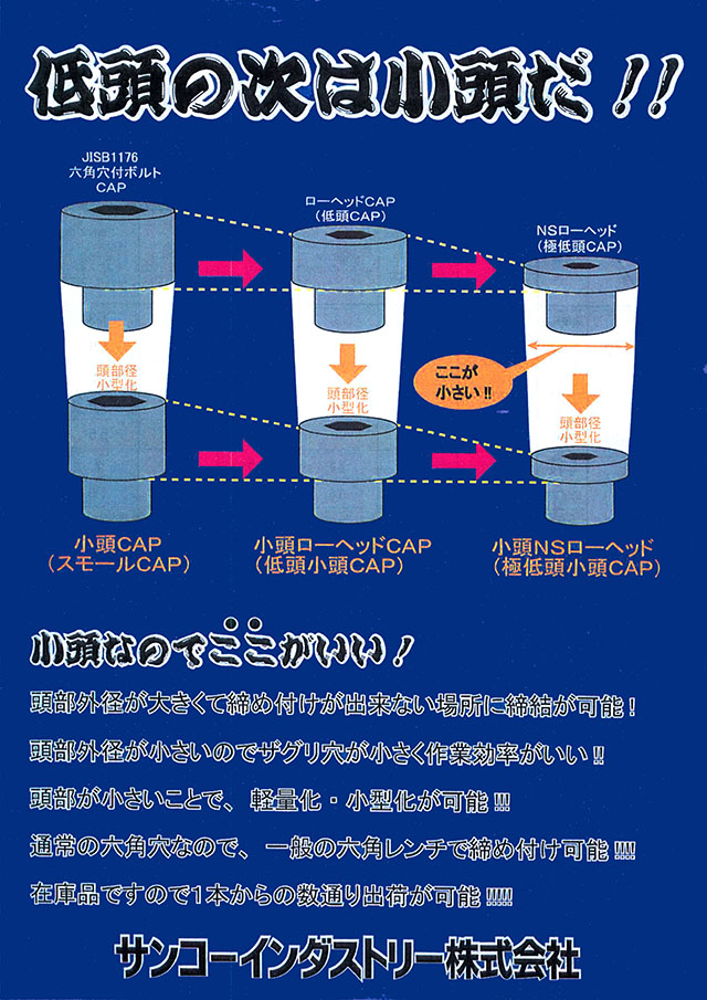 サンコーインダストリー 小頭ＮＳローヘッド六角穴付ボルト 丸甲金物