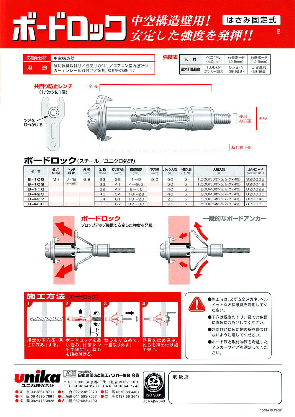 ユニカ Tロック TLタイプ(三価クロメート) ねじ径M6 適合材:中空構造壁・押出成形セメント板 50本入 TL-630_set 通販 