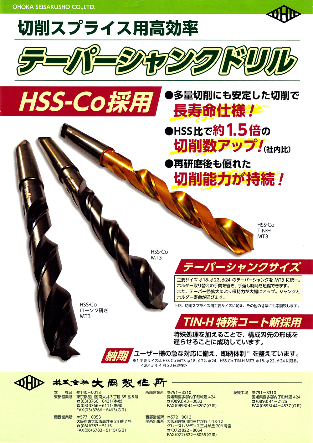 海外最新 不二越 ナチ ハイスドリル LTD20.5X475 テーパシャンクロング